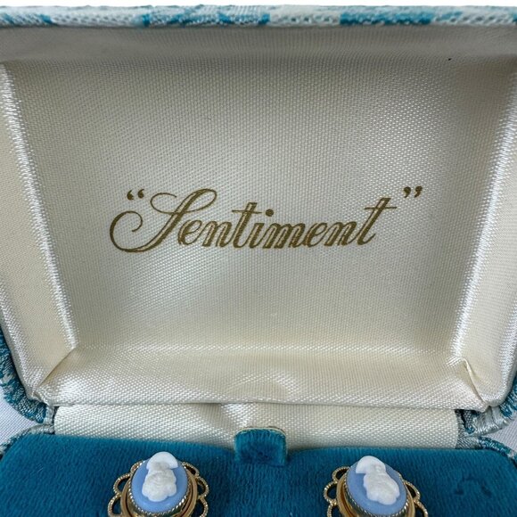 Cameo Bracelet and Earrings Set 14k Yellow Gold Overlay Filigree Link Sentiment - Picture 3 of 9